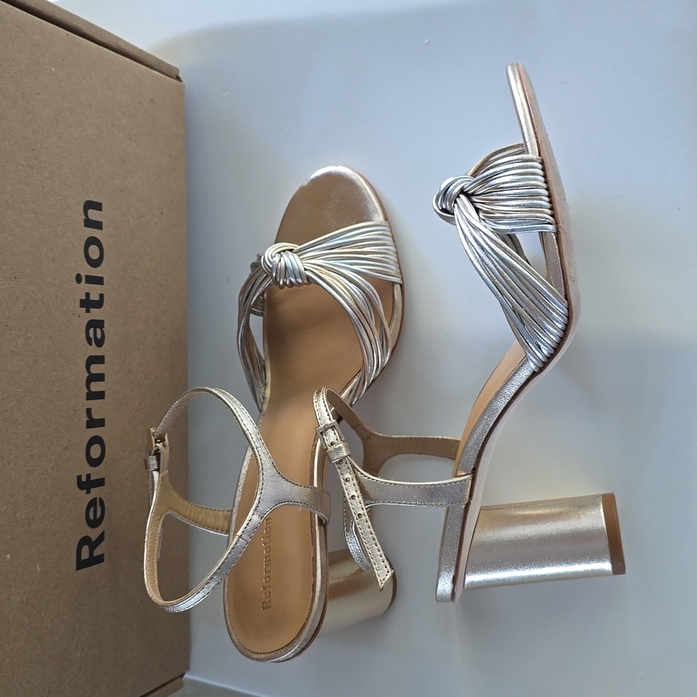 Reformation Gold and Silver Heels Size 7